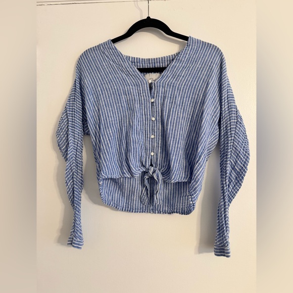 Rails Sloan Azure Blue and White Striped Button-Up Women's Top, Small - Picture 2 of 9